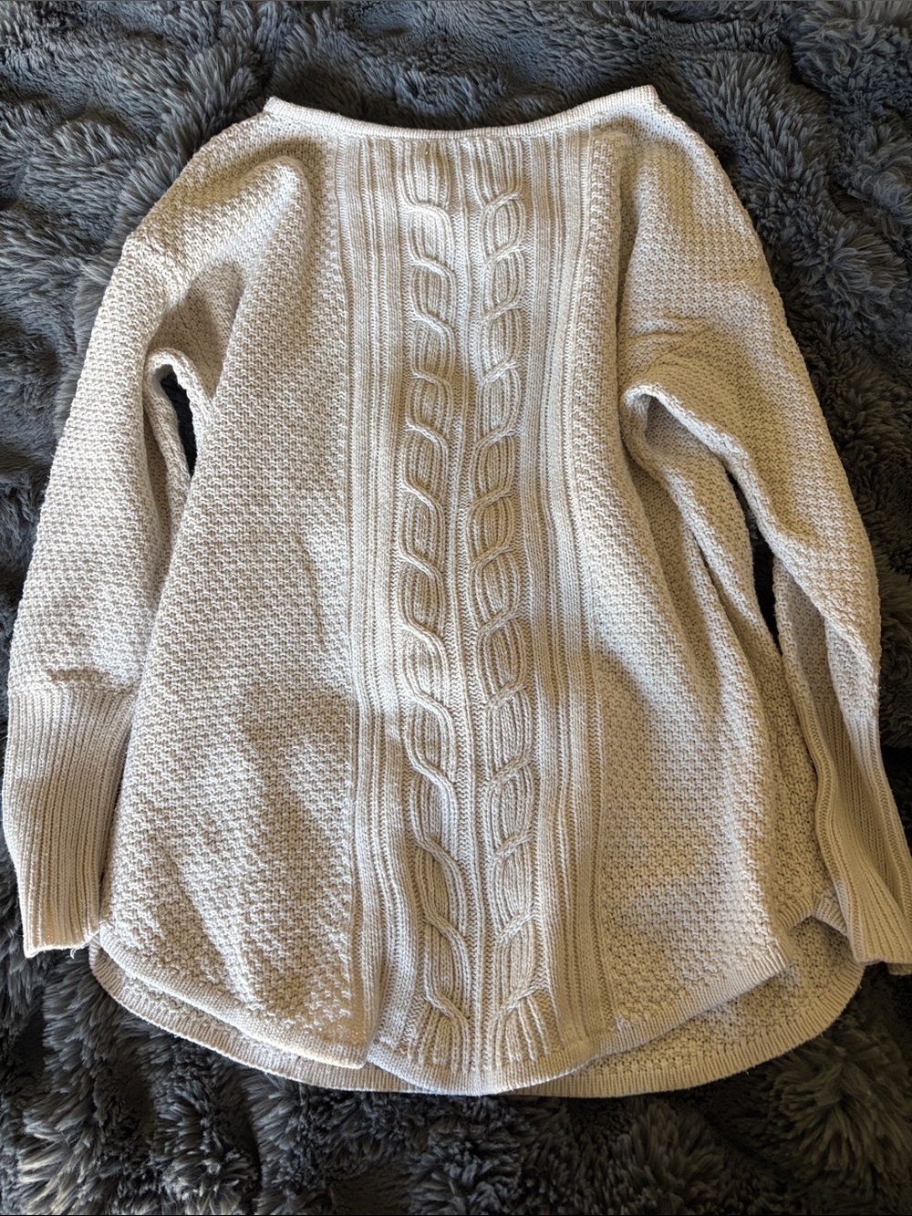 Chaps Off-the-Shoulder Cable Knit Sweater in Cream